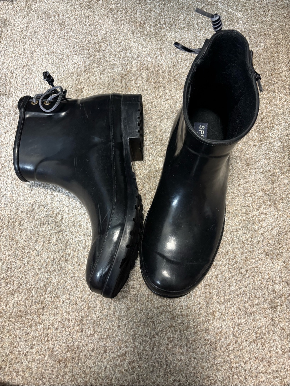Sperry Black Glossy Ankle Rain Booties